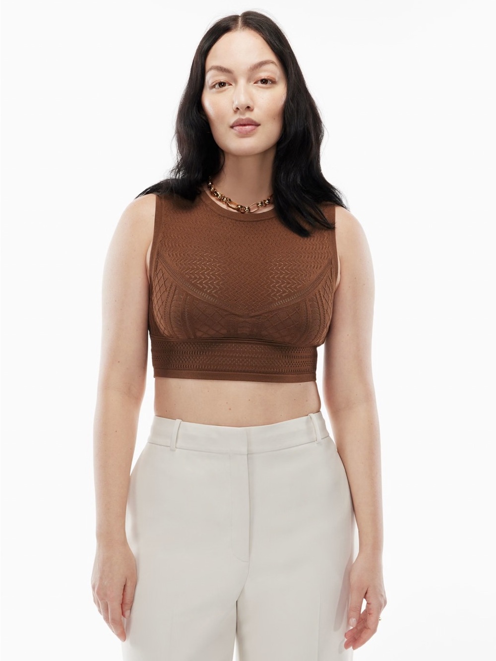 Babaton Aritzia Pointelle Tank Brown Knit Cropped Top